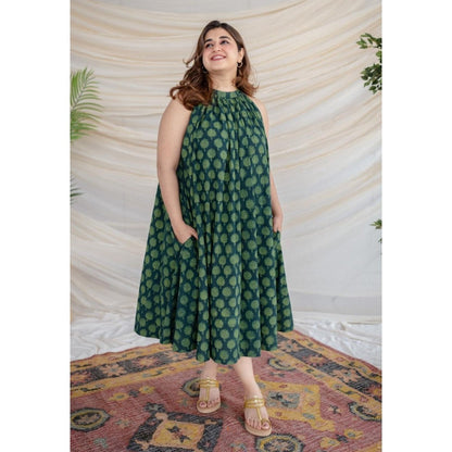 The Indian Ethnic Co. Green Dabu Cotton Dress