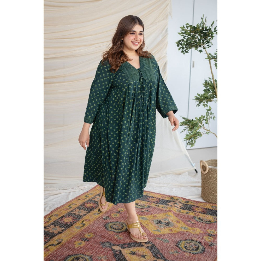 The Indian Ethnic Co. Green Dabu Cotton Dress