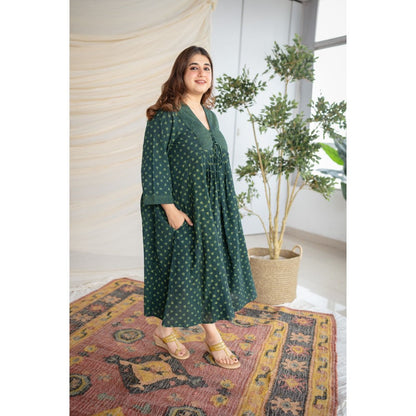 The Indian Ethnic Co. Green Dabu Cotton Dress