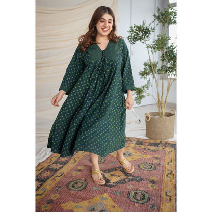 The Indian Ethnic Co. Green Dabu Cotton Dress