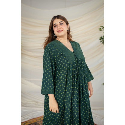 The Indian Ethnic Co. Green Dabu Cotton Dress