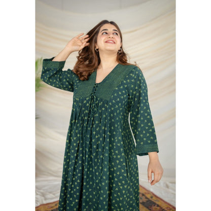 The Indian Ethnic Co. Green Dabu Cotton Dress