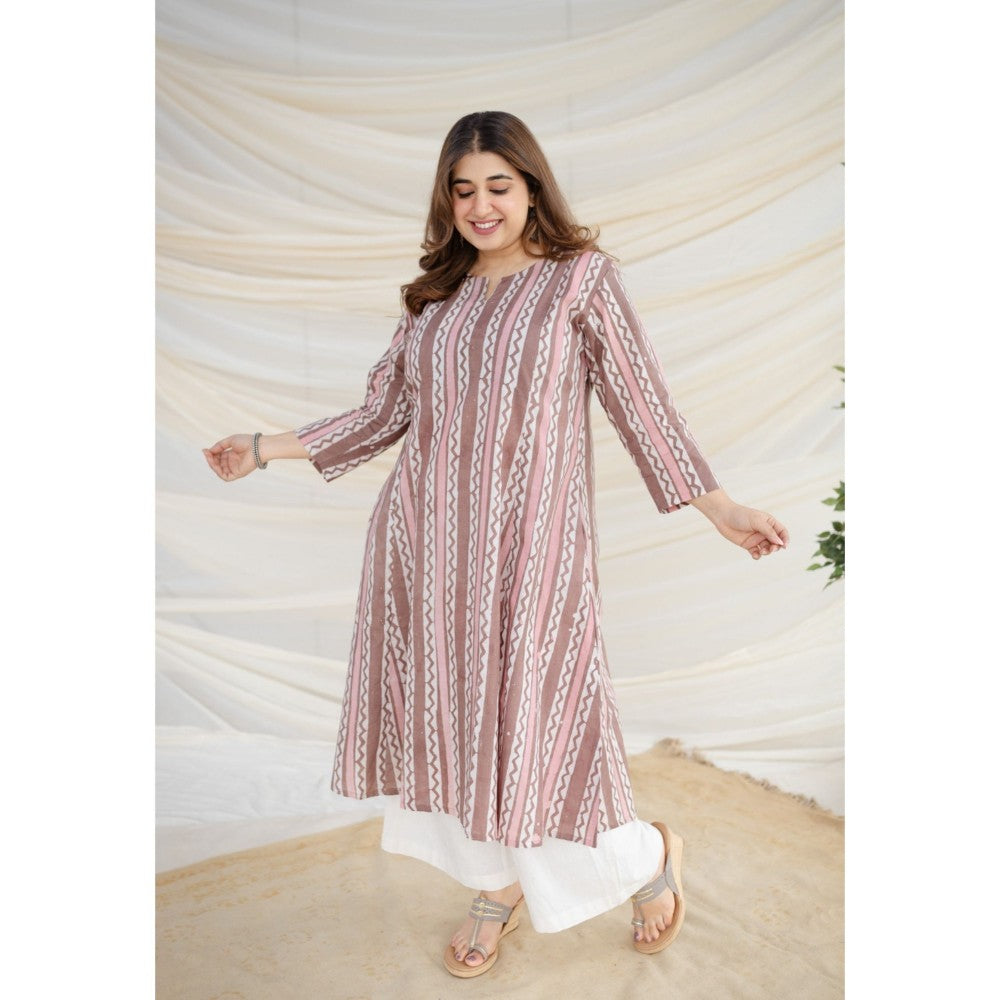 The Indian Ethnic Co. Brown Batik Kali Cotton Kurta