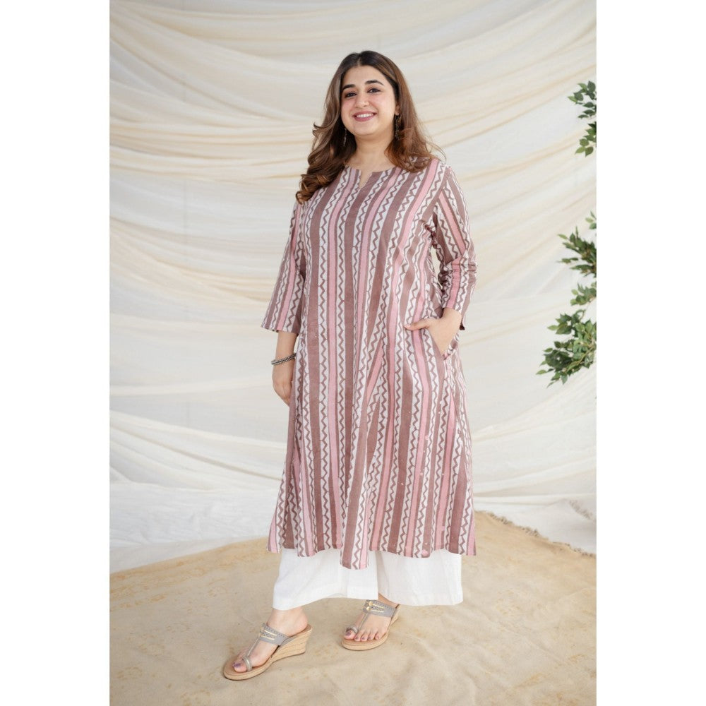 The Indian Ethnic Co. Brown Batik Kali Cotton Kurta