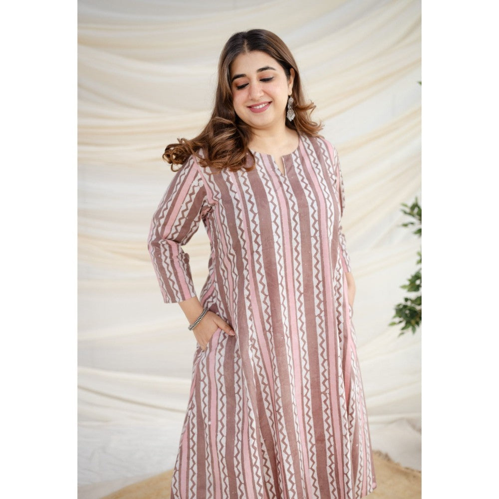 The Indian Ethnic Co. Brown Batik Kali Cotton Kurta