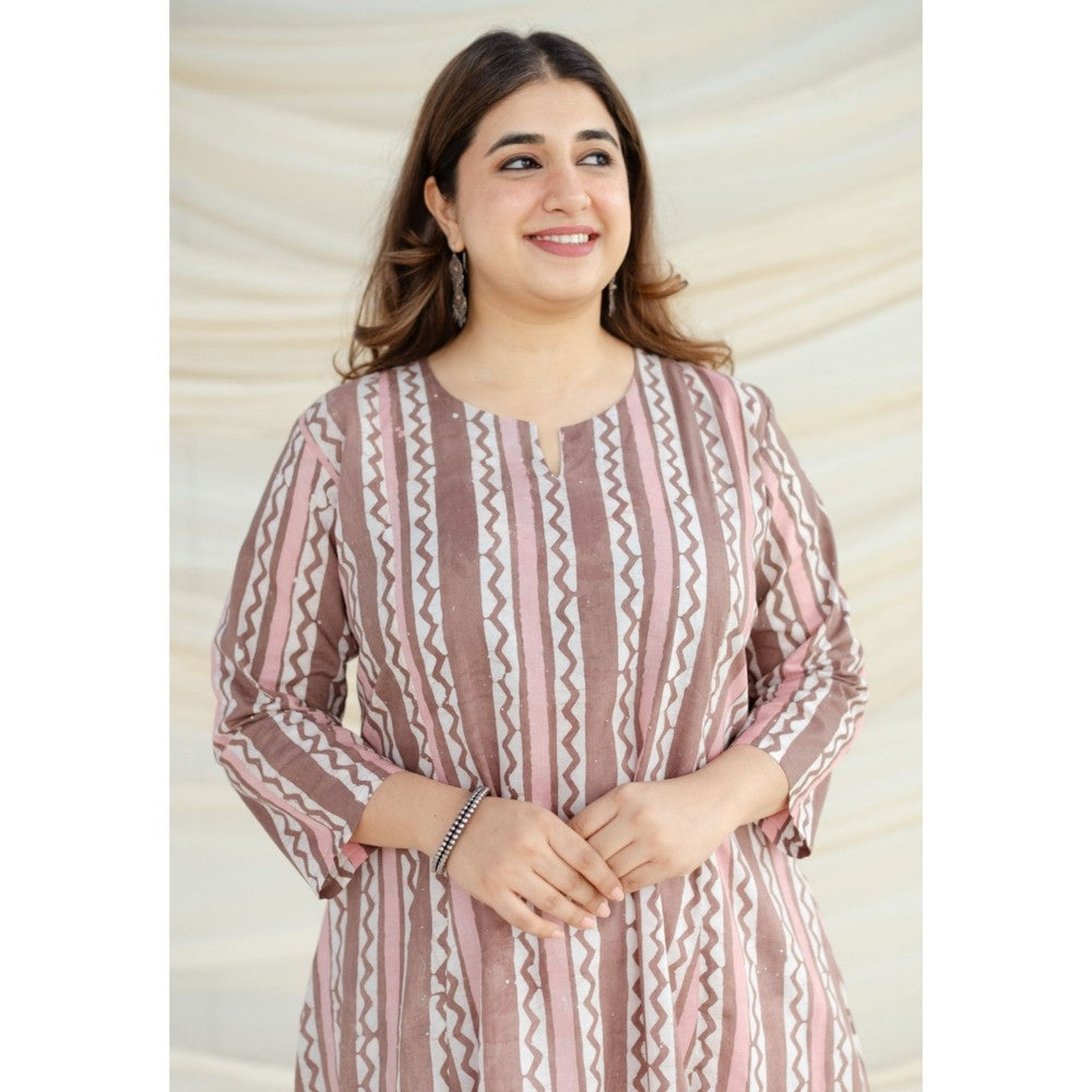 The Indian Ethnic Co. Brown Batik Kali Cotton Kurta