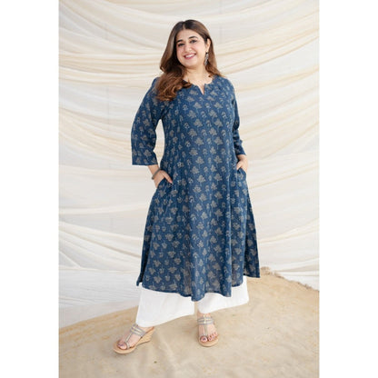 The Indian Ethnic Co. Slub Cotton Navy Blue Kali