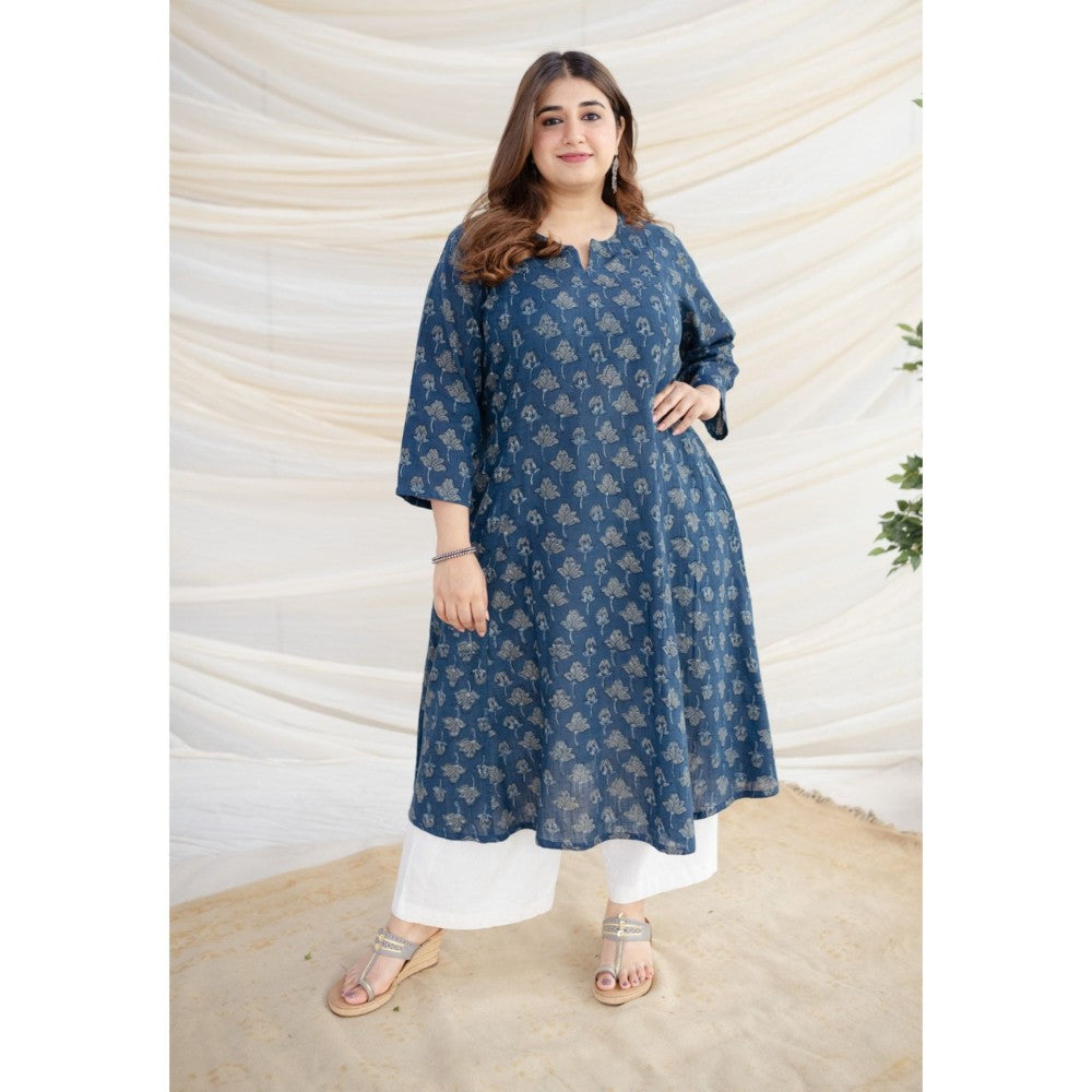The Indian Ethnic Co. Slub Cotton Navy Blue Kali