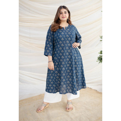 The Indian Ethnic Co. Slub Cotton Navy Blue Kali