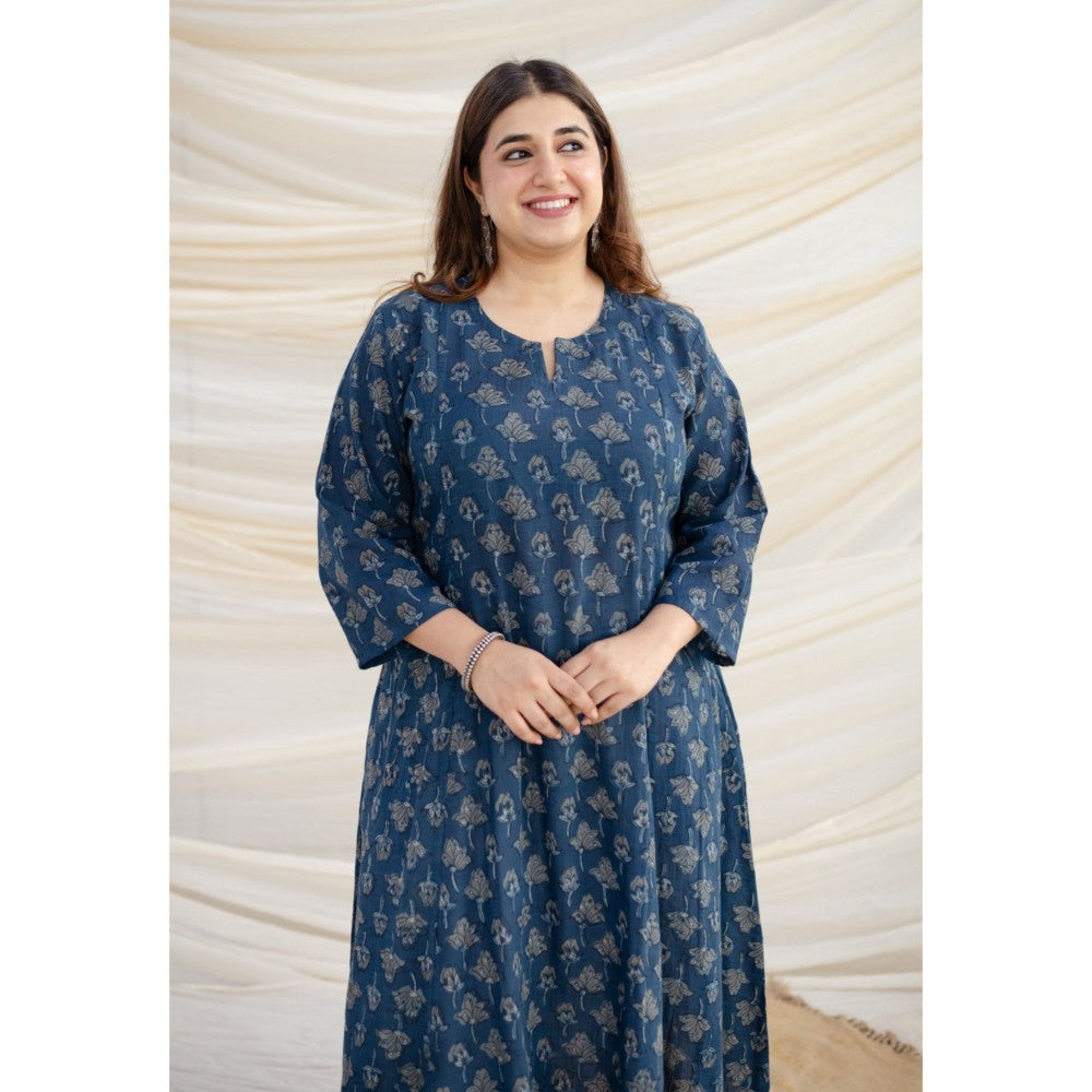 The Indian Ethnic Co. Slub Cotton Navy Blue Kali