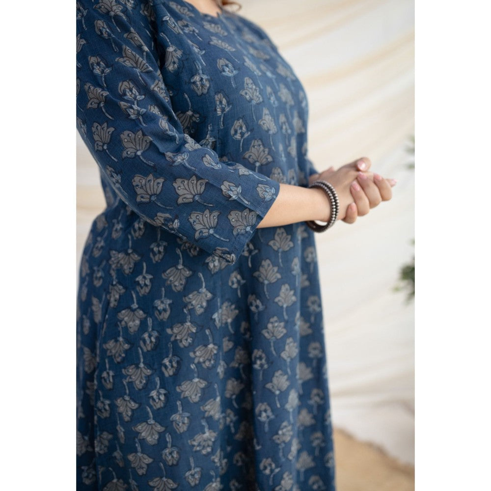 The Indian Ethnic Co. Slub Cotton Navy Blue Kali