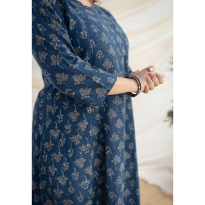 The Indian Ethnic Co. Slub Cotton Navy Blue Kali