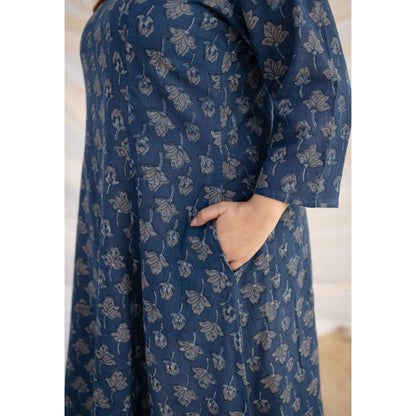 The Indian Ethnic Co. Slub Cotton Navy Blue Kali