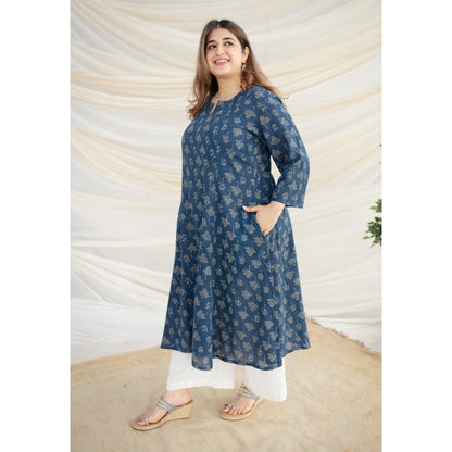 The Indian Ethnic Co. Slub Cotton Navy Blue Kali