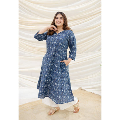 The Indian Ethnic Co. Ajrakh Blue Kali Cotton Kurta
