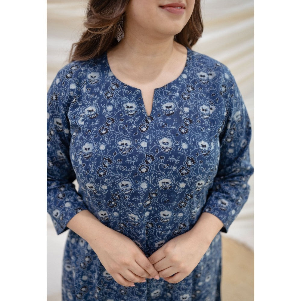 The Indian Ethnic Co. Ajrakh Blue Kali Cotton Kurta