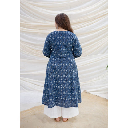 The Indian Ethnic Co. Ajrakh Blue Kali Cotton Kurta