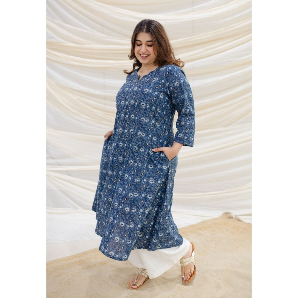The Indian Ethnic Co. Ajrakh Blue Kali Cotton Kurta