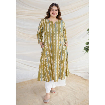 The Indian Ethnic Co. Olive Batik Kali Cotton Kurta