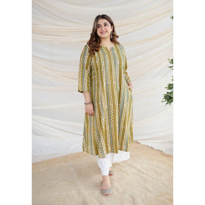 The Indian Ethnic Co. Olive Batik Kali Cotton Kurta