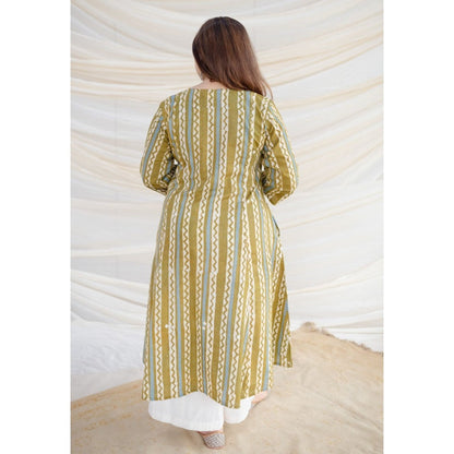 The Indian Ethnic Co. Olive Batik Kali Cotton Kurta