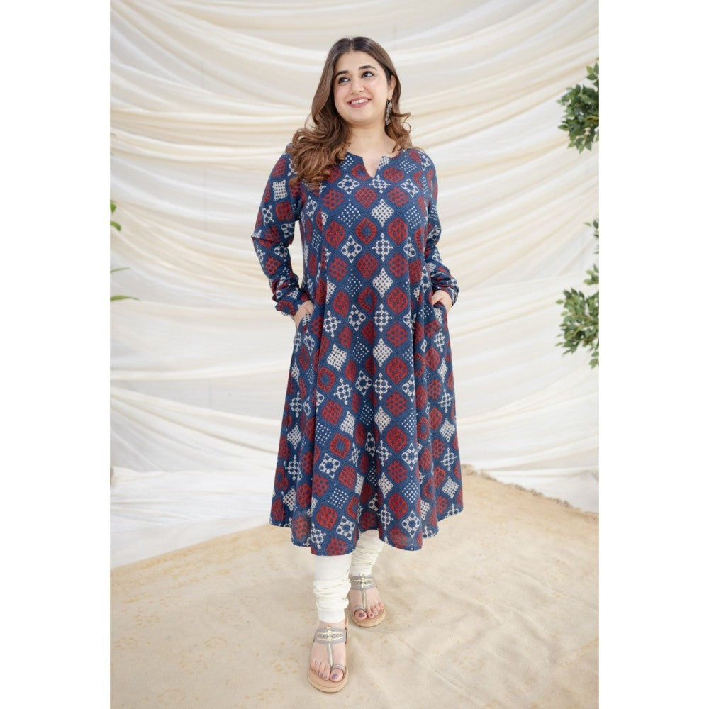The Indian Ethnic Co. Indigo Ajrakh Kali Cotton Kurta