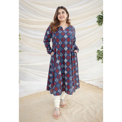 The Indian Ethnic Co. Indigo Ajrakh Kali Cotton Kurta