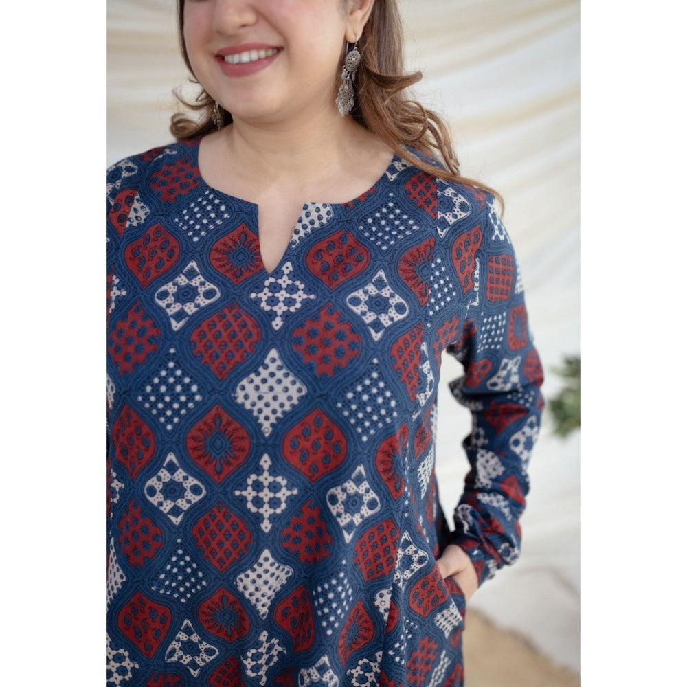 The Indian Ethnic Co. Indigo Ajrakh Kali Cotton Kurta