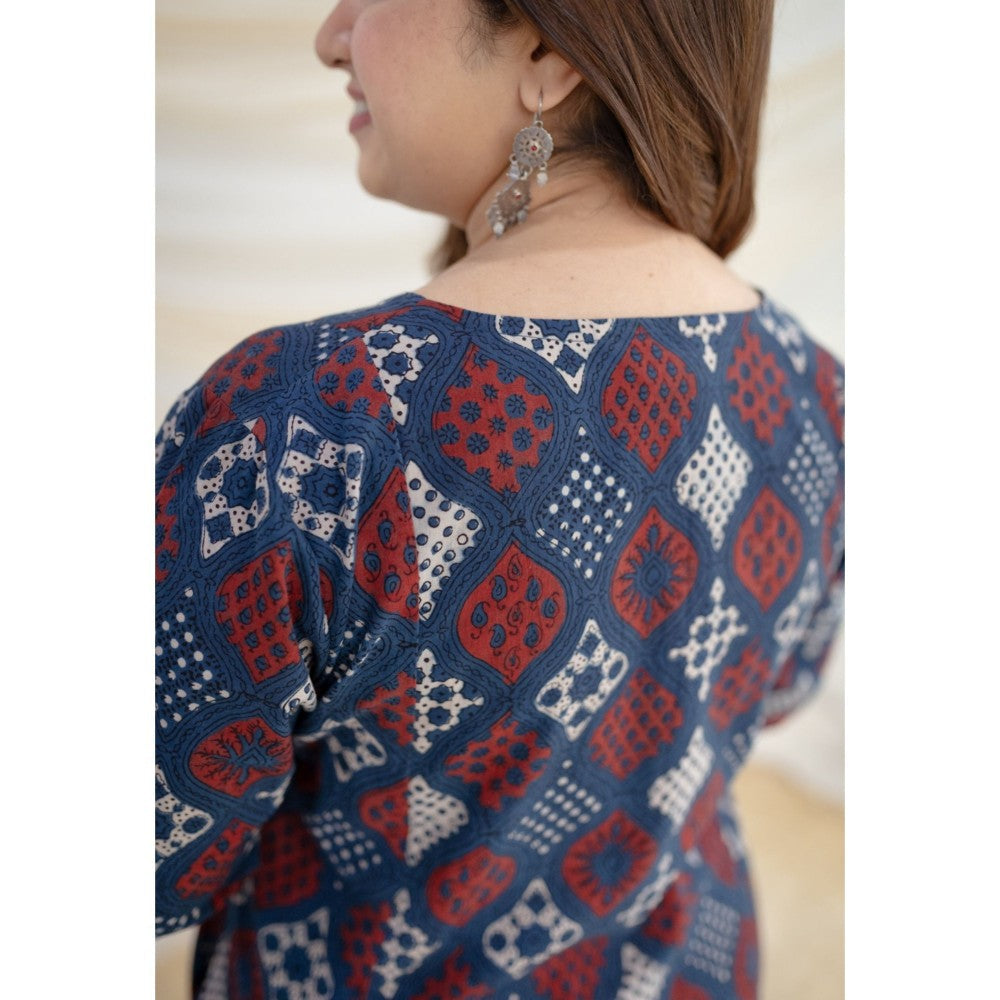 The Indian Ethnic Co. Indigo Ajrakh Kali Cotton Kurta