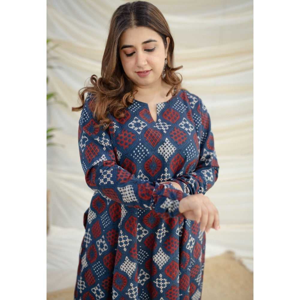 The Indian Ethnic Co. Indigo Ajrakh Kali Cotton Kurta