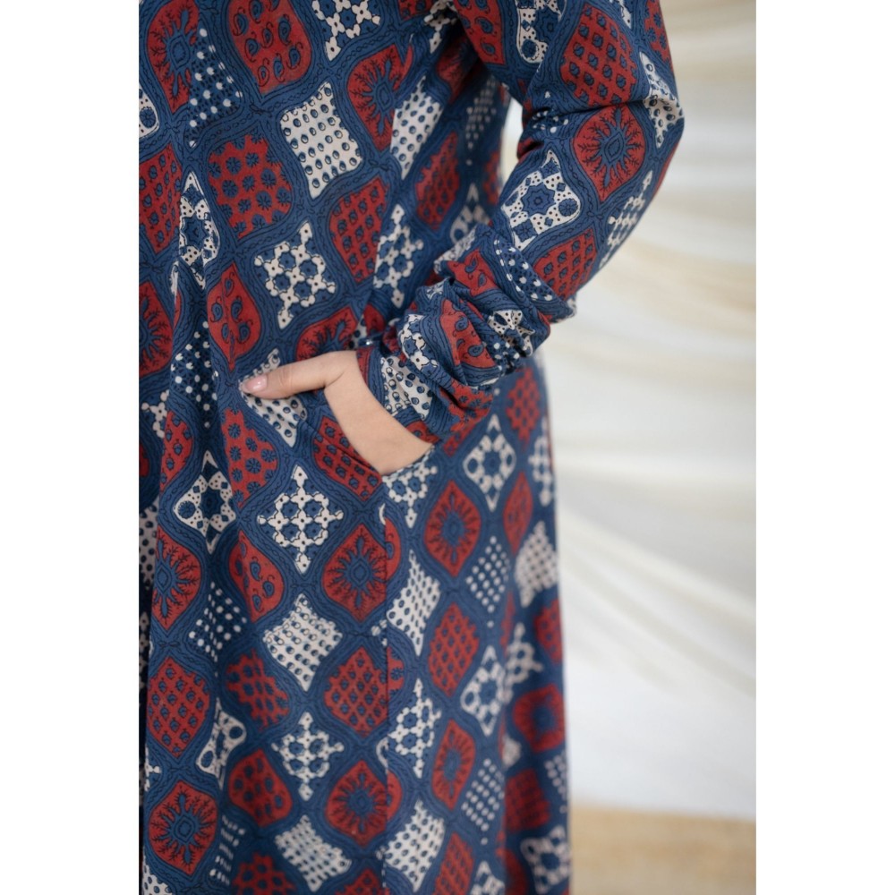 The Indian Ethnic Co. Indigo Ajrakh Kali Cotton Kurta