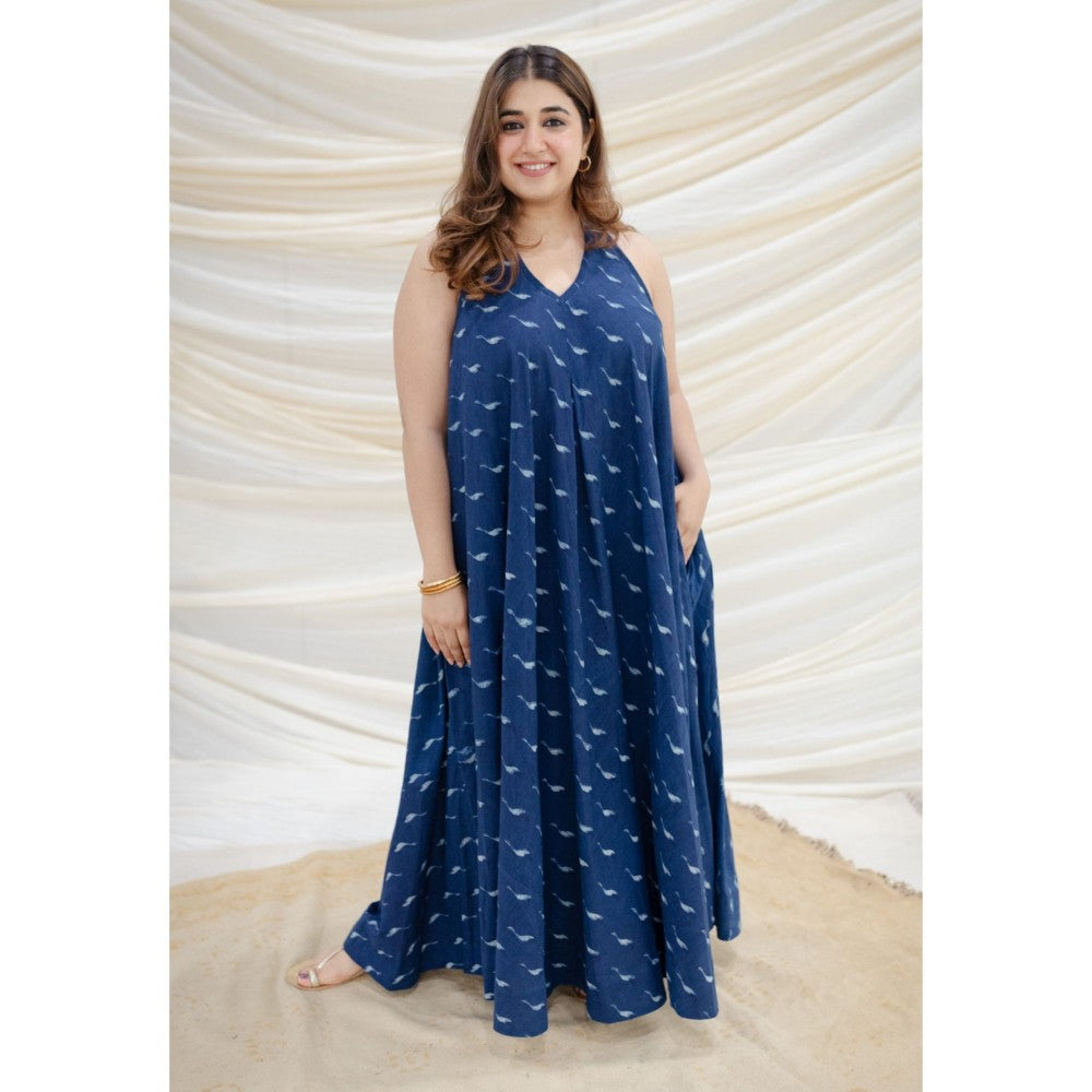 The Indian Ethnic Co. Indigo Dabu Cotton Dress