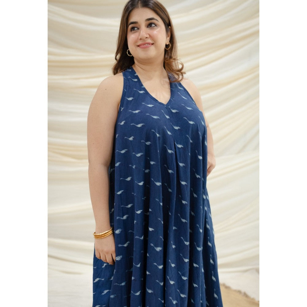 The Indian Ethnic Co. Indigo Dabu Cotton Dress