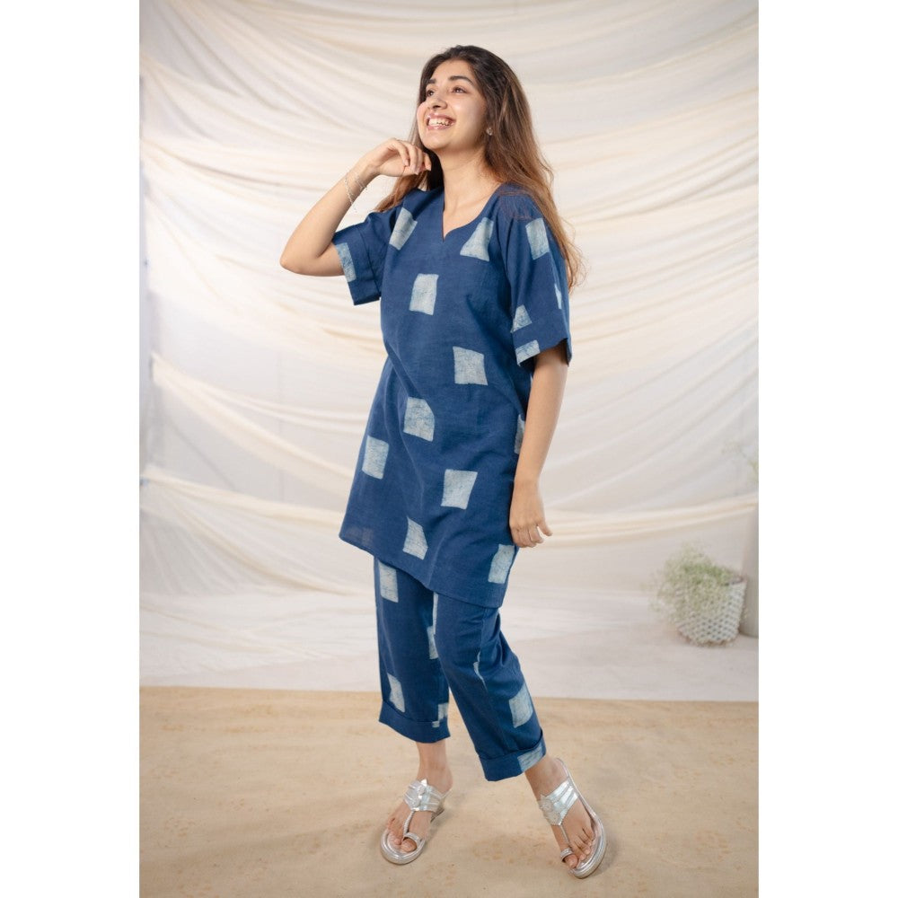 The Indian Ethnic Co. Indigo Dabu Cotton Kurta and Pant