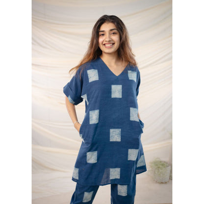 The Indian Ethnic Co. Indigo Dabu Cotton Kurta and Pant