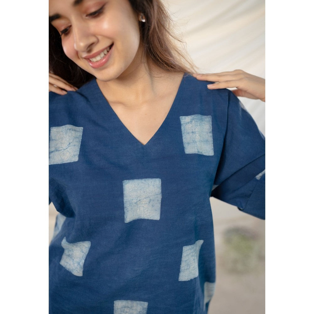 The Indian Ethnic Co. Indigo Dabu Cotton Kurta and Pant