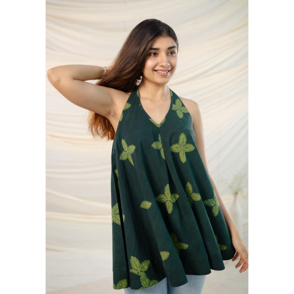 The Indian Ethnic Co. Green Dabu Cotton Top