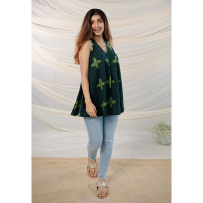 The Indian Ethnic Co. Green Dabu Cotton Top