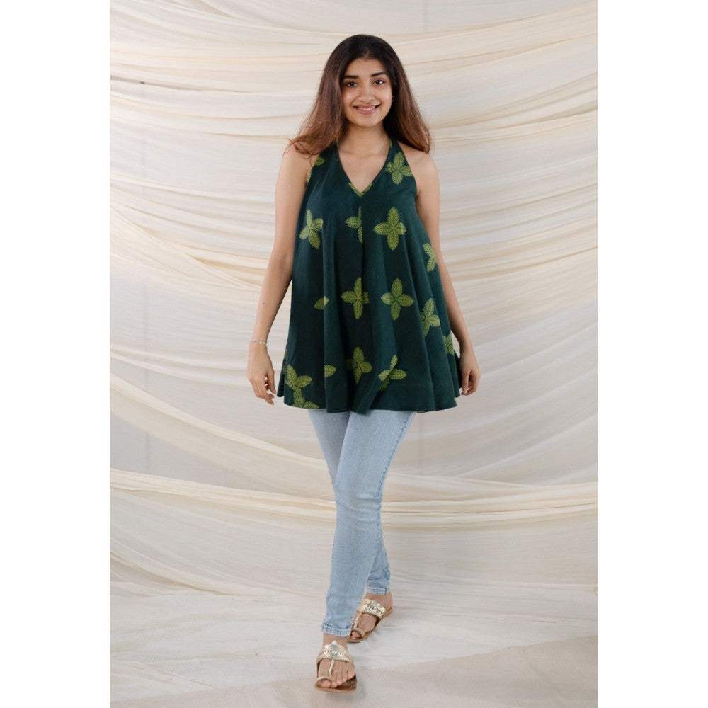 The Indian Ethnic Co. Green Dabu Cotton Top
