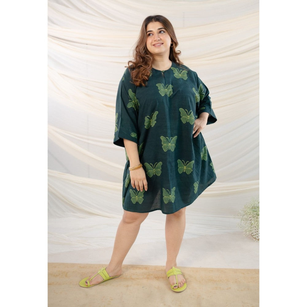 The Indian Ethnic Co. Green Dabu Cotton Dress