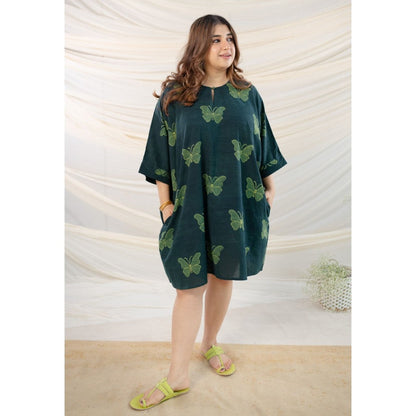 The Indian Ethnic Co. Green Dabu Cotton Dress
