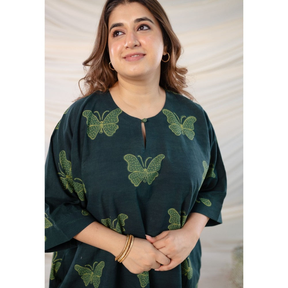 The Indian Ethnic Co. Green Dabu Cotton Dress