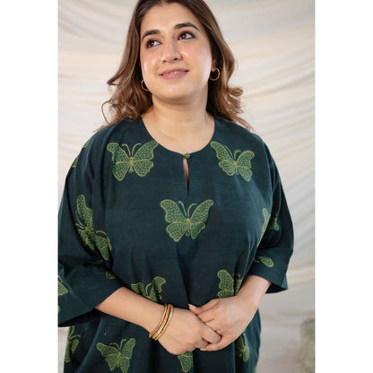 The Indian Ethnic Co. Green Dabu Cotton Dress