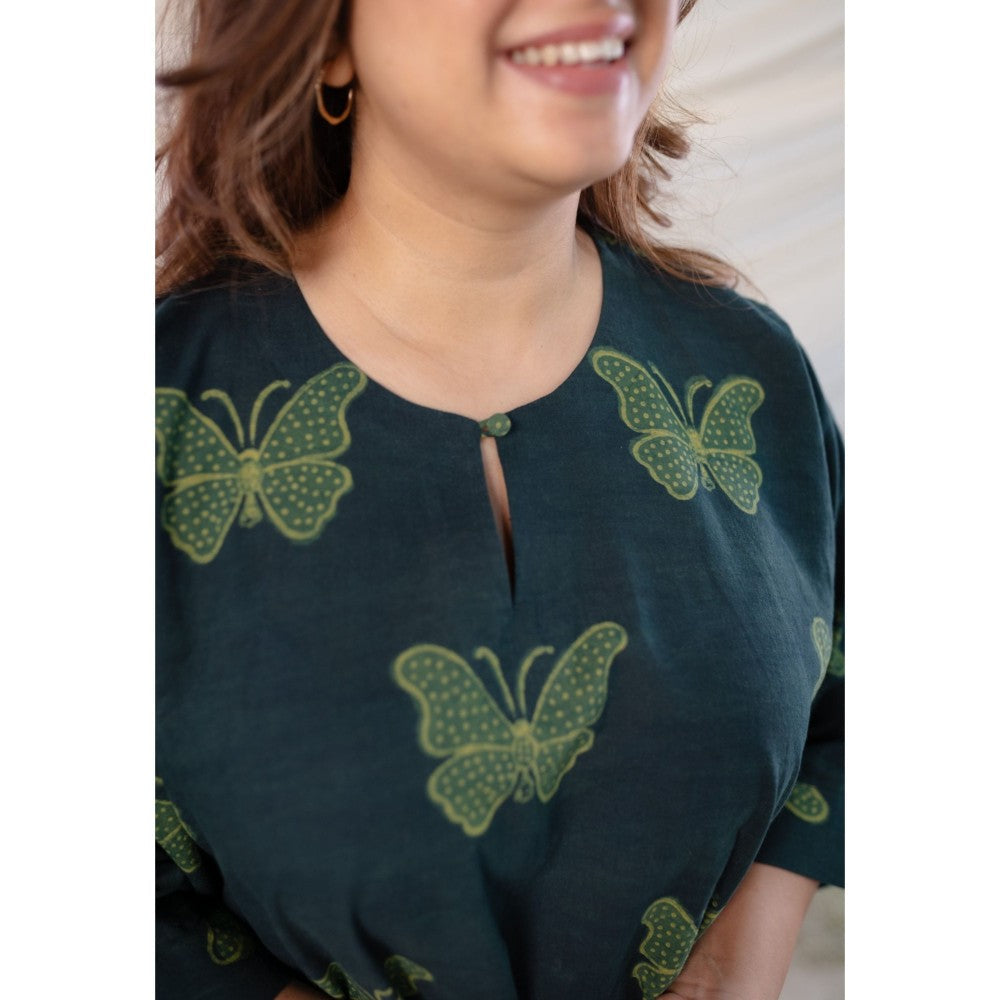 The Indian Ethnic Co. Green Dabu Cotton Dress