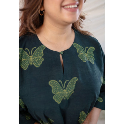 The Indian Ethnic Co. Green Dabu Cotton Dress