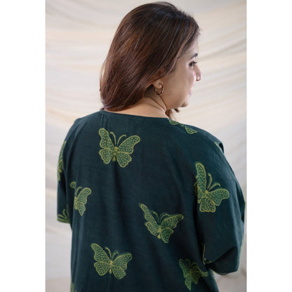 The Indian Ethnic Co. Green Dabu Cotton Dress