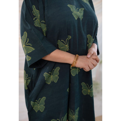 The Indian Ethnic Co. Green Dabu Cotton Dress