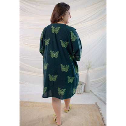The Indian Ethnic Co. Green Dabu Cotton Dress
