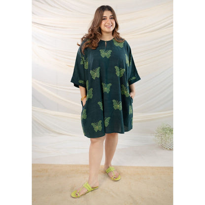 The Indian Ethnic Co. Green Dabu Cotton Dress