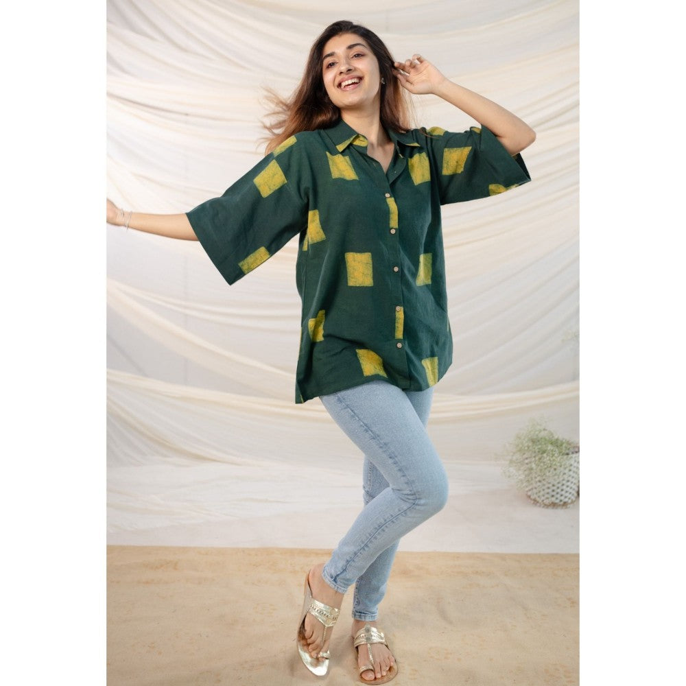 The Indian Ethnic Co. Green Dabu Cotton Green Shirt